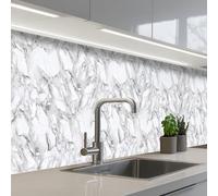 KitchenYeah© Splashback for kitchen 32"x197" / 80x500 cm self adhesive Sink Splash Splatter Guard Backsplash Decor Marble - Layered - Breaking - Grey texture