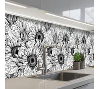 KitchenYeah© Splashback for kitchen 32"x197" / 80x500 cm self adhesive Sink Splash Splatter Guard Backsplash Decor Flowers - Sunflower - Pattern
