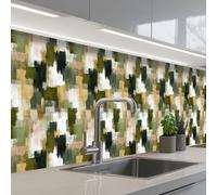KitchenYeah© Splashback for kitchen 32"x197" / 80x500 cm self-adhesive Sink Splash Splatter Guard Splashbacks Walls Brush stripes - Moss - Shades of green