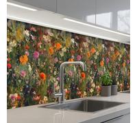 KitchenYeah© Splashback for kitchen 32"x197" / 80x500 cm self-adhesive Sink Splash Splatter Guard Splashbacks Walls Field of flowers - Colors - Paint