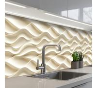 KitchenYeah© Splashback for kitchen 32"x197" / 80x500 cm self-adhesive Sink Splash Splatter Guard Splashbacks Walls Lines - Wavy - Cream