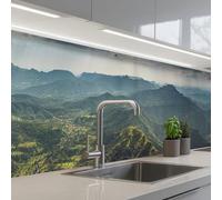KitchenYeah© Splashback for kitchen 32"x197" / 80x500 cm self-adhesive Sink Splash Splatter Guard Splashbacks Walls Landscape - Valley - Green