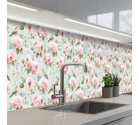 KitchenYeah© Splashback for kitchen 32"x197" / 80x500 cm self-adhesive Wall Protector Decor Panels Cooker Backsplash Roses - Birds - Pastel - Colorful