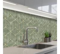 KitchenYeah© Splashback for kitchen 32"x197" / 80x500 cm self-adhesive Wall Protector Decor Panels Cooker Backsplash Subtle - Geometric - Gold - Green