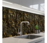 KitchenYeah© Splashback for kitchen 32"x197" / 80x500 cm self-adhesive Wall Protector Decor Panels Cooker Backsplash Black - Marble - Gold