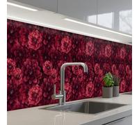 KitchenYeah© Splashback for kitchen 32"x197" / 80x500 cm self-adhesive Wall Protector Decor Panels Cooker Backsplash Dahlias - Flowers - Red