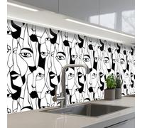 KitchenYeah© Splashback for kitchen 32"x197" / 80x500 cm self-adhesive Wall Protector Splash Back Cooker Backsplash Lines - Faces - Black - White