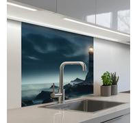 KitchenYeah© Splashback for kitchen 32"x32" / 80x80 cm self-adhesive Back Splashes Kitchens Splash Guard Decor Lighthouse - Sea - Fog - Rocks - Maritime - Nature