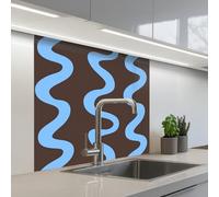 KitchenYeah© Splashback for kitchen 32"x32" / 80x80 cm self-adhesive Back Splashes Kitchens Splash Guard Decor Winding lines - Blue - Brown - Minimalist