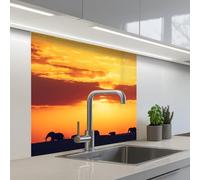 KitchenYeah© Splashback for kitchen 32"x32" / 80x80 cm self-adhesive Back Splashes Kitchens Splash Guard Decor Elephants - Sunset - Animals - Horizon