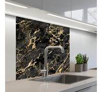 KitchenYeah© Splashback for kitchen 32"x32" / 80x80 cm self adhesive Sink Splash Splatter Guard Backsplash Decor Marble - Black - Gold Texture