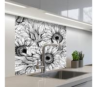 KitchenYeah© Splashback for kitchen 32"x32" / 80x80 cm self adhesive Sink Splash Splatter Guard Backsplash Decor Flowers - Sunflower - Pattern