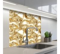 KitchenYeah© Splashback for kitchen 32"x32" / 80x80 cm self adhesive Sink Splash Splatter Guard Backsplash Decor Liquid - Drops - Gold