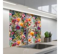 KitchenYeah© Splashback for kitchen 32"x32" / 80x80 cm self adhesive Sink Splash Splatter Guard Backsplash Decor Summery - Colorful - Pattern - Flowers
