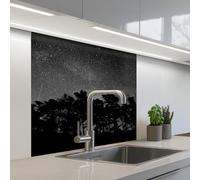 KitchenYeah© Splashback for kitchen 32"x32" / 80x80 cm self adhesive Sink Splash Splatter Guard Backsplash Decor Starry sky - Forest - Black - Trees