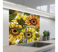 KitchenYeah© Splashback for kitchen 32"x32" / 80x80 cm self adhesive Sink Splash Splatter Guard Backsplash Decor Sunflower - Vintage - Design