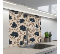 KitchenYeah© Splashback for kitchen 32"x32" / 80x80 cm self-adhesive Sink Splash Splatter Guard Splashbacks Walls Motif - Flowers - Black - Beige