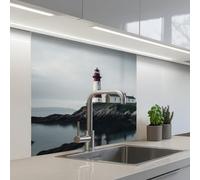 KitchenYeah© Splashback for kitchen 32"x32" / 80x80 cm self-adhesive Sink Splash Splatter Guard Splashbacks Walls Lighthouse - Sea - Rocks - Scandinavia - Maritime