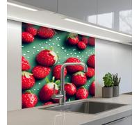 KitchenYeah© Splashback for kitchen 32"x32" / 80x80 cm self-adhesive Sink Splash Splatter Guard Splashbacks Walls Strawberries - Red - Green - Crowns