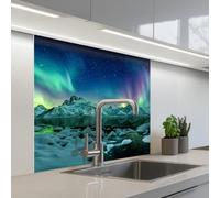 KitchenYeah© Splashback for kitchen 32"x32" / 80x80 cm self-adhesive Sink Splash Splatter Guard Splashbacks Walls Sea - Ice - Northern Lights - Winter - Nature