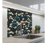 KitchenYeah© Splashback for kitchen 32"x32" / 80x80 cm self-adhesive Sink Splash Splatter Guard Splashbacks Walls Botanical - Flowers - Blue