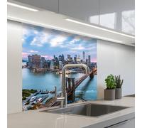 KitchenYeah© Splashback for kitchen 32"x32" / 80x80 cm self-adhesive Sink Splash Splatter Guard Splashbacks Walls New York - Skyline - Brooklyn - Bridge