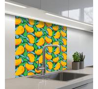 KitchenYeah© Splashback for kitchen 32"x32" / 80x80 cm self-adhesive Sink Splash Splatter Guard Splashbacks Walls Mango - Pattern - Fruit - Leaves
