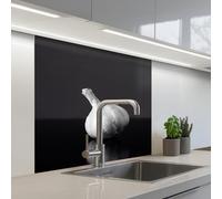 KitchenYeah© Splashback for kitchen 32"x32" / 80x80 cm self-adhesive Sink Splash Splatter Guard Splashbacks Walls Garlic - Black - White