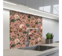 KitchenYeah© Splashback for kitchen 32"x32" / 80x80 cm self-adhesive Sink Splash Splatter Guard Splashbacks Walls Flowers - Classic - Pink
