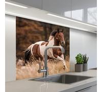 KitchenYeah© Splashback for kitchen 32"x32" / 80x80 cm self-adhesive Sink Splash Splatter Guard Splashbacks Walls Horse - Brown - Grass