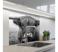 KitchenYeah© Splashback for kitchen 32"x32" / 80x80 cm self-adhesive Wall Protector Decor Panels Cooker Backsplash Scottish highlander - Black - White - Grass