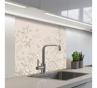 KitchenYeah© Splashback for kitchen 32"x32" / 80x80 cm self-adhesive Wall Protector Decor Panels Cooker Backsplash Flowers - Beige - Botanical - Vintage