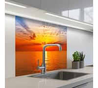 KitchenYeah© Splashback for kitchen 32"x32" / 80x80 cm self-adhesive Wall Protector Decor Panels Cooker Backsplash Sunset - Sea - Sky - Orange - Horizon - Water