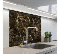 KitchenYeah© Splashback for kitchen 32"x32" / 80x80 cm self-adhesive Wall Protector Decor Panels Cooker Backsplash Black - Marble - Gold