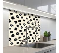 KitchenYeah© Splashback for kitchen 32"x32" / 80x80 cm self-adhesive Wall Protector Decor Panels Cooker Backsplash Daisies - Graphic - Black - Beige