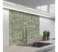 KitchenYeah© Splashback for kitchen 32"x32" / 80x80 cm self-adhesive Wall Protector Decor Panels Cooker Backsplash Subtle - Geometric - Gold - Green