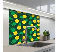KitchenYeah© Splashback for kitchen 32"x32" / 80x80 cm self-adhesive Wall Protector Decor Panels Cooker Backsplash Dark green - Pineapple - Leaves