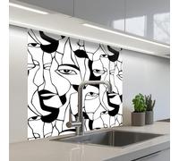 KitchenYeah© Splashback for kitchen 32"x32" / 80x80 cm self-adhesive Wall Protector Splash Back Cooker Backsplash Lines - Faces - Black - White