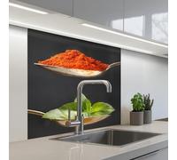 KitchenYeah© Splashback for kitchen 32"x32" / 80x80 cm self-adhesive Wall Protector Splash Back Cooker Backsplash Herbs - Spoon - Spices - Black - Italian