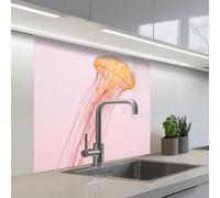 KitchenYeah© Splashback for kitchen 32"x32" / 80x80 cm self-adhesive Wall Protector Splash Back Cooker Backsplash Ornate - Jellyfish - Pink