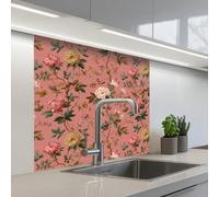 KitchenYeah© Splashback for kitchen 32"x32" / 80x80 cm self-adhesive Wall Protector Splash Back Cooker Backsplash Classic - Botanical - Pink