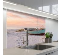 KitchenYeah© Splashback for kitchen 32"x39" / 80x100 cm self-adhesive Back Splashes Kitchens Splash Guard Decor Rustic - Rowing boat - Sandy beach