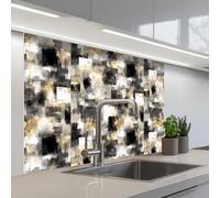 KitchenYeah© Splashback for kitchen 32"x39" / 80x100 cm self adhesive Sink Splash Splatter Guard Backsplash Decor Brush strokes - Shadow patterns - Black - Gold