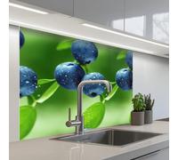 KitchenYeah© Splashback for kitchen 32"x39" / 80x100 cm self adhesive Sink Splash Splatter Guard Backsplash Decor Blueberries - Purple - Leaves - Green