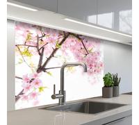 KitchenYeah© Splashback for kitchen 32"x39" / 80x100 cm self-adhesive Sink Splash Splatter Guard Splashbacks Walls Cherry Blossom - Pink - Flowers - Sakura - Nature