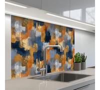 KitchenYeah© Splashback for kitchen 32"x39" / 80x100 cm self-adhesive Sink Splash Splatter Guard Splashbacks Walls Brush strokes - Rough - Texture - Copper blue