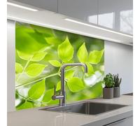 KitchenYeah© Splashback for kitchen 32"x39" / 80x100 cm self-adhesive Sink Splash Splatter Guard Splashbacks Walls Nature - Spring - Green - Leaves