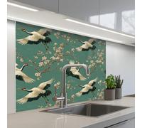 KitchenYeah© Splashback for kitchen 32"x39" / 80x100 cm self-adhesive Sink Splash Splatter Guard Splashbacks Walls Cherry Blossom - Maternity Bird - Green