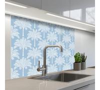 KitchenYeah© Splashback for kitchen 32"x39" / 80x100 cm self-adhesive Sink Splash Splatter Guard Splashbacks Walls Palm Tree - Modern - Blue