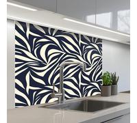 KitchenYeah© Splashback for kitchen 32"x39" / 80x100 cm self-adhesive Sink Splash Splatter Guard Splashbacks Walls Leaf Shapes - Blue - Pattern - White